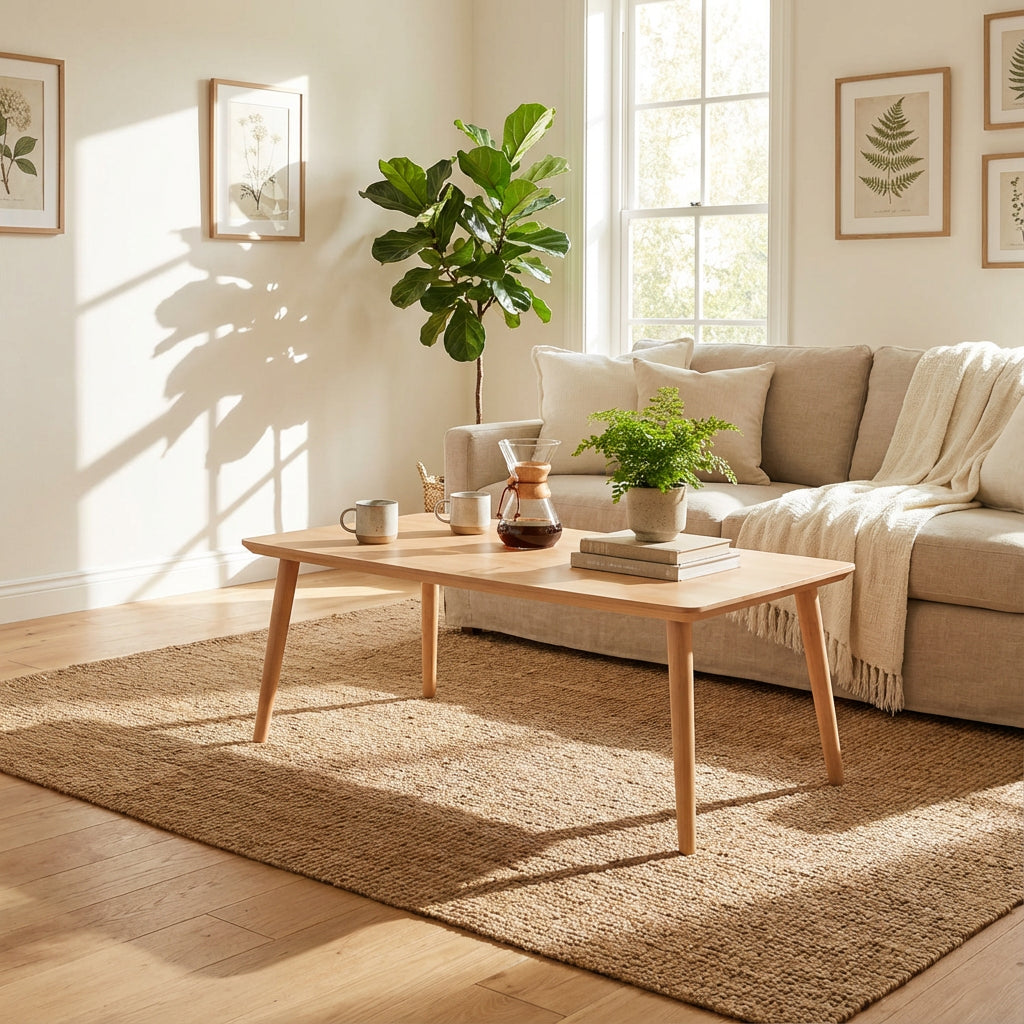Produktbillede af CT 10 Sofabord i massiv bøg med rektangulær form og størrelse 130 x 70 cm Højde 45 cm Lakeret på tilbud i høj kvalitet