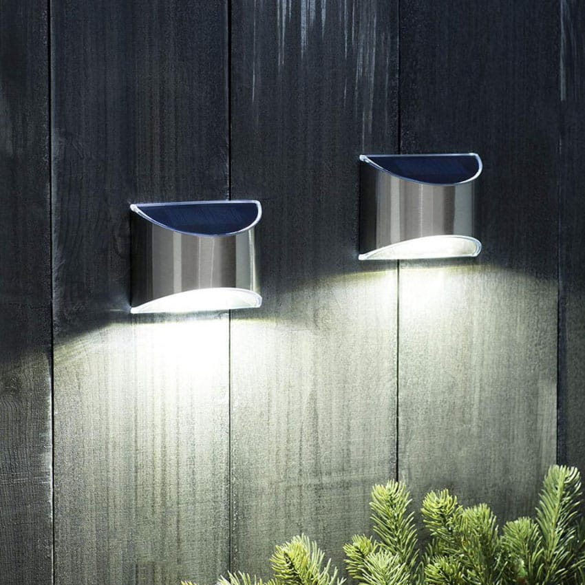 Produktbillede af Køb LED-solcelle Væglampe (downlight) 2 stk. rustfri stål look på tilbud