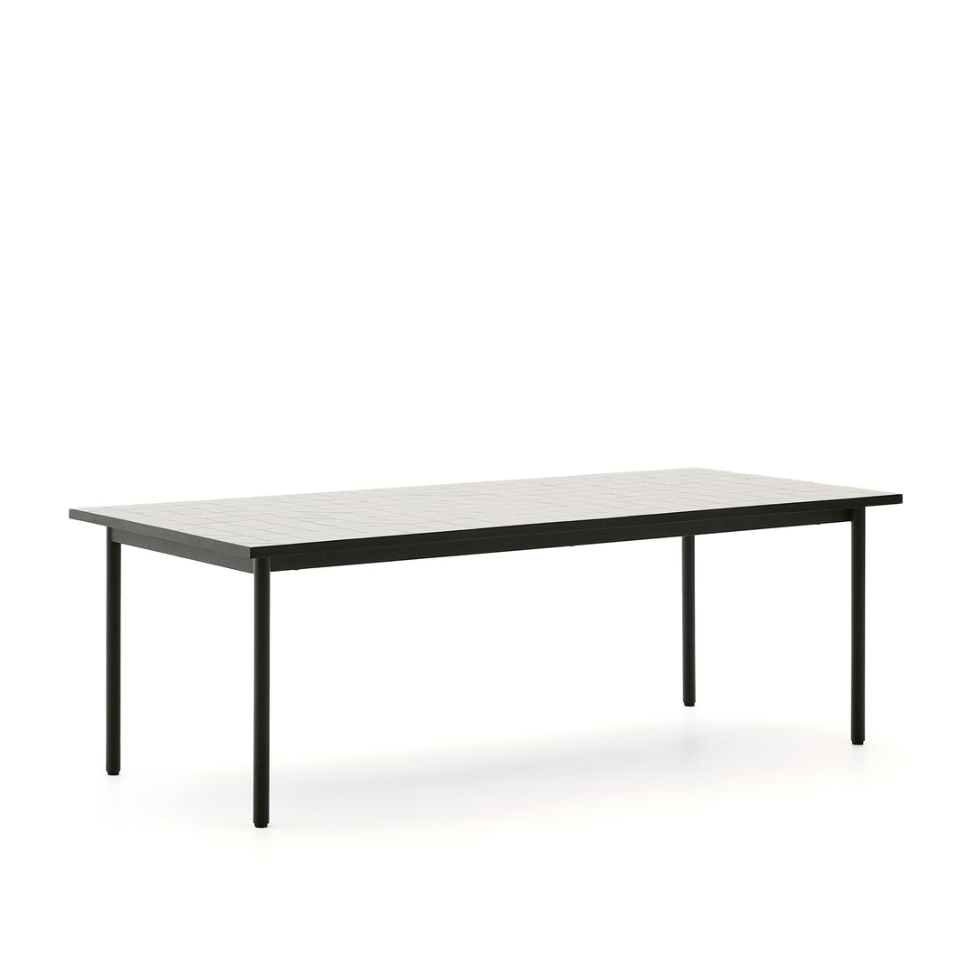 KAVE HOME Maurina havebord rektangulær ecru fliser og grøn stål 223x101