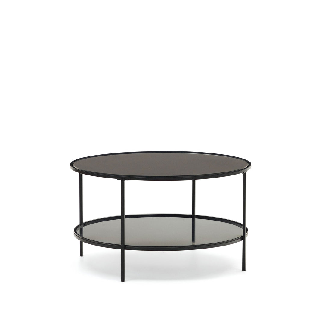 KAVE HOME Gilda sofabord m. 1 hylde rund mat sort glas og metal Ø80