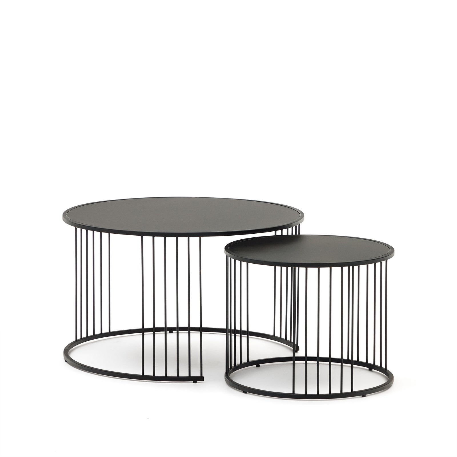 Produktbillede af KAVE HOME Hadar sidebord rund mat sort glas og metal Ø75/Ø45 sæt med 2 i premium kvalitet