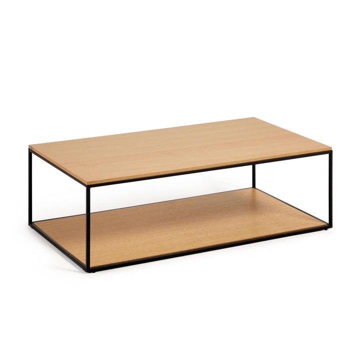 KAVE HOME Yoana sofabord m. 1 bund hylde natur egetræsfinér og sort jern 110x60