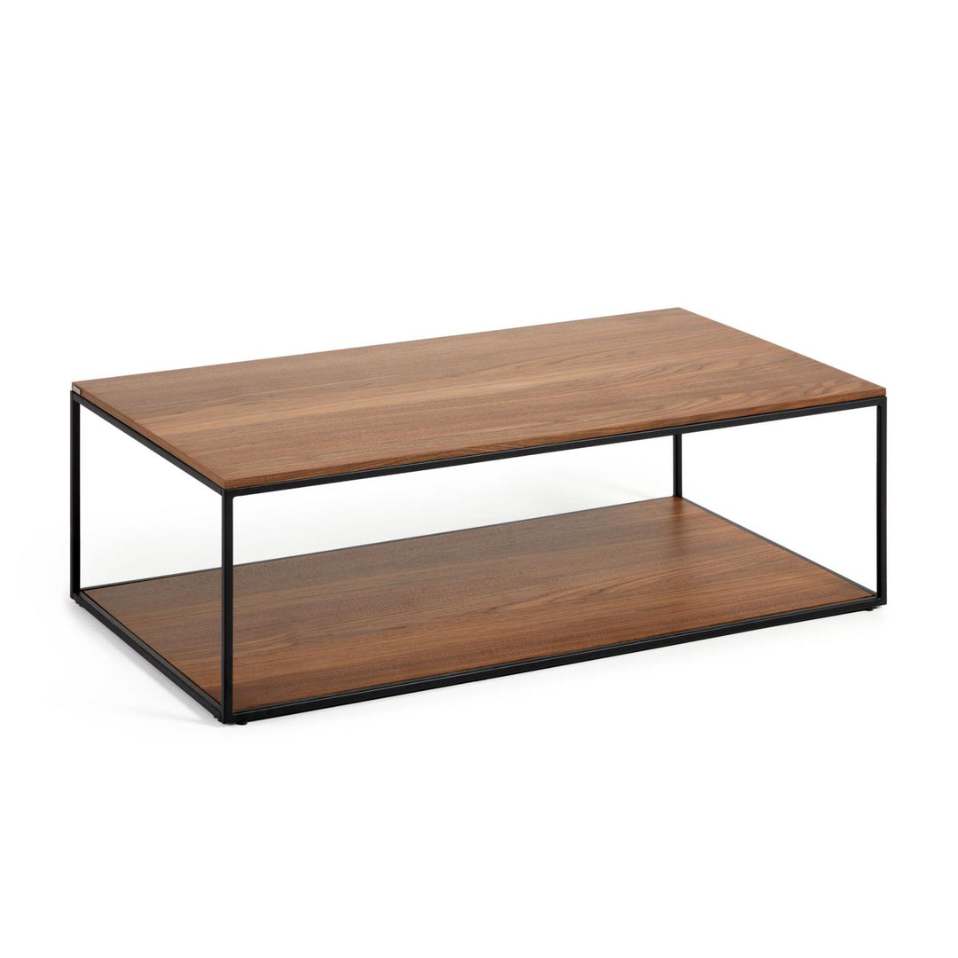 KAVE HOME Yoana sofabord m. 1 bund hylde brun valnøddefinér og sort jern 110x60