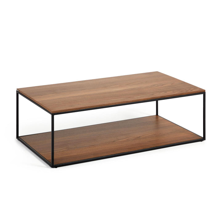 KAVE HOME Yoana sofabord m. 1 bund hylde brun valnøddefinér og sort jern 110x60