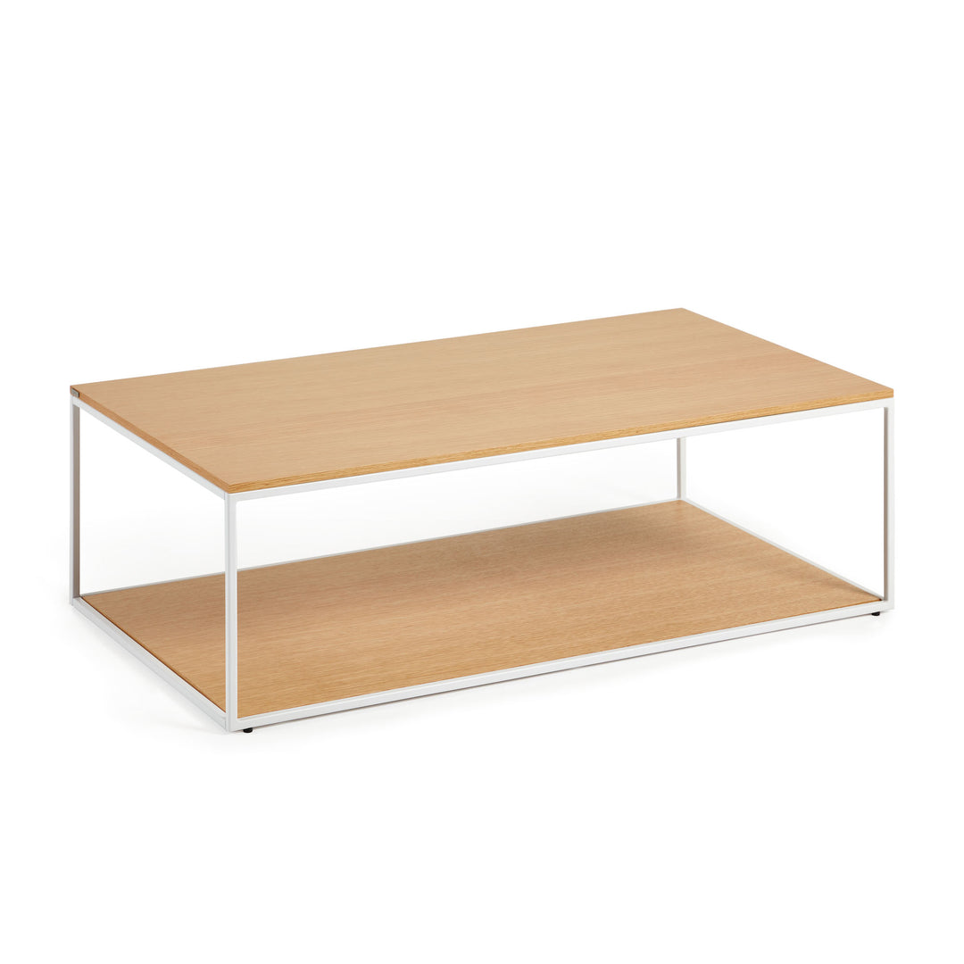 KAVE HOME Yoana sofabord m. 1 bund hylde natur egetræsfinér og hvid jern 110x60