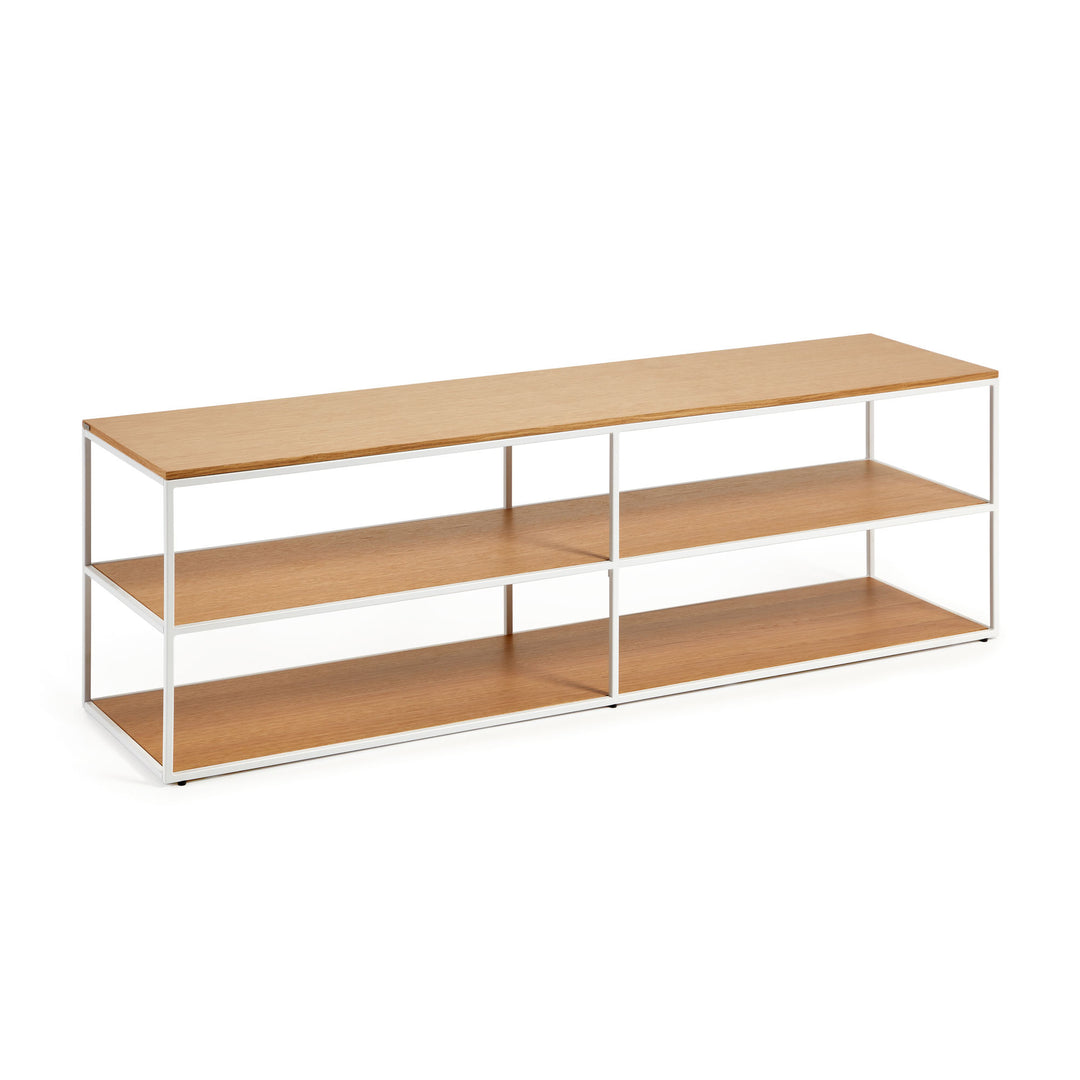 KAVE HOME Yoana TV-bord m. 2 hylder natur egetræsfinér og hvid jern 160x40