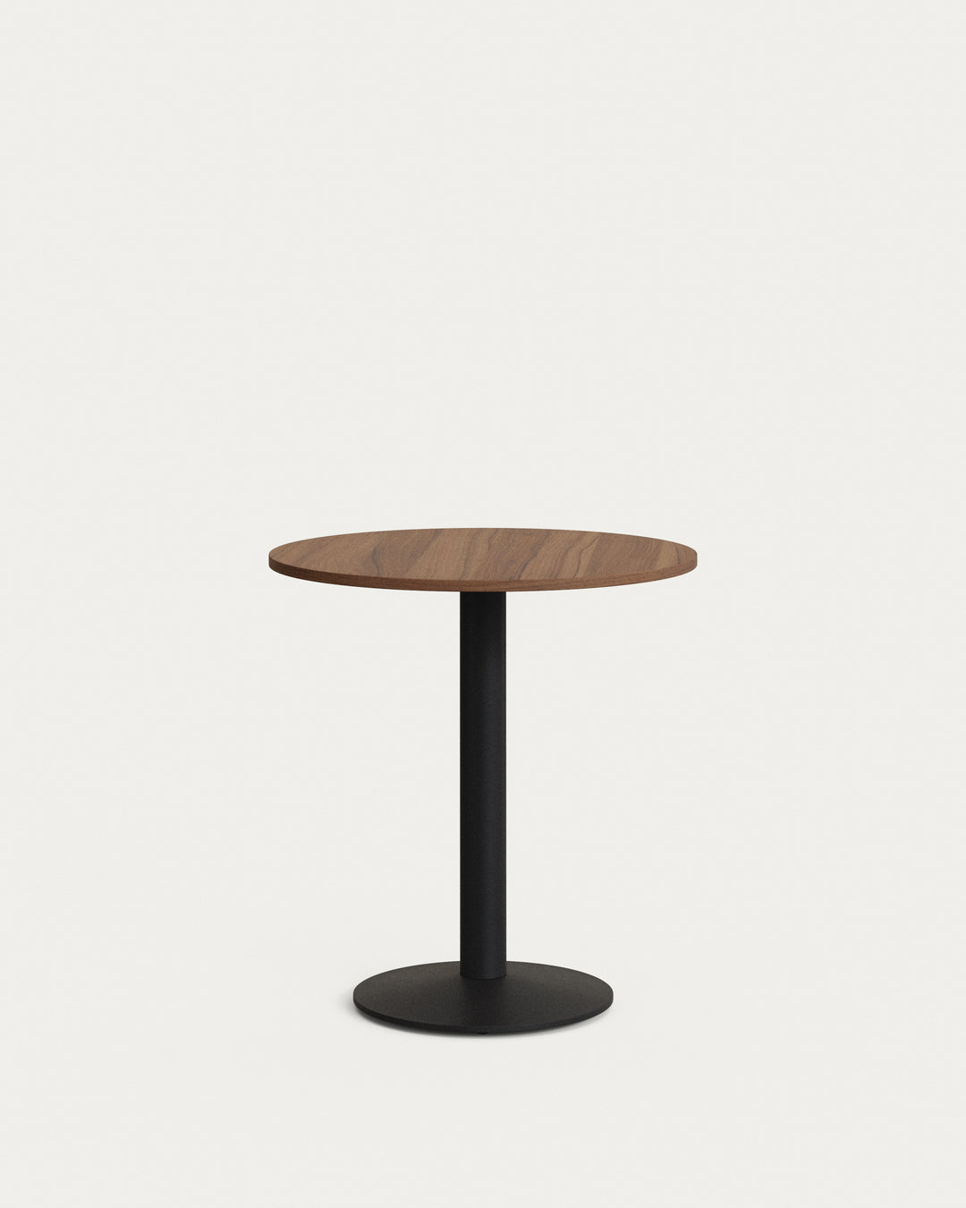 Produktbillede af KAVE HOME Esilda cafébord rund valnøddefinish melamin og sort metal Ø70 i premium kvalitet