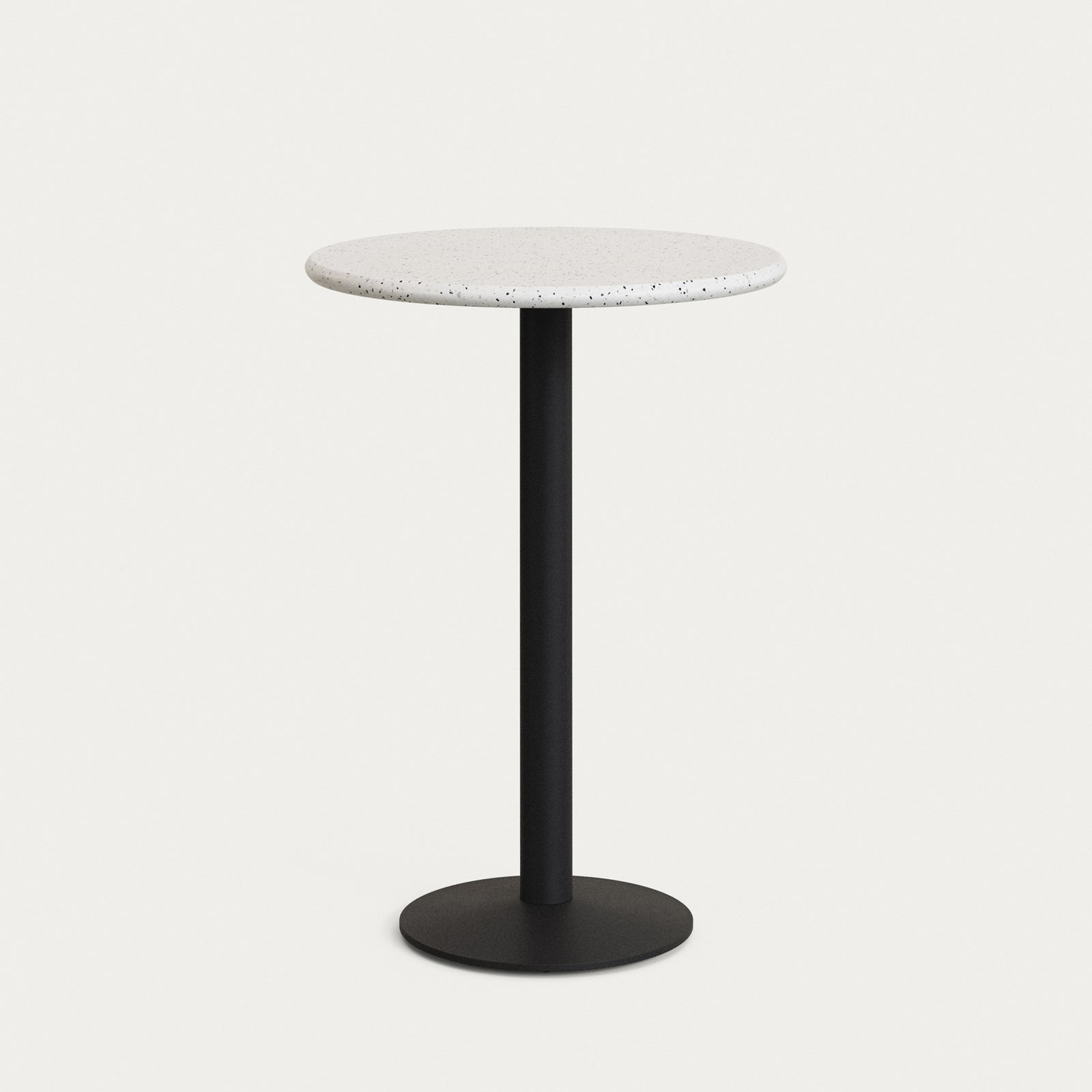 Produktbillede af KAVE HOME Saura udendørs høj barbord rund hvid terrazzo og sort metal Ø70x96 i premium kvalitet