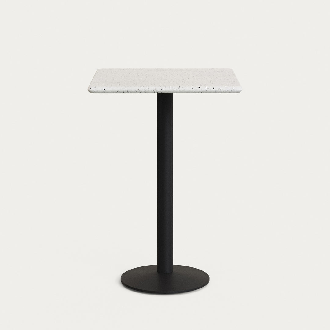 KAVE HOME Saura udendørs høj barbord kvadratisk hvid terrazzo og sort metal 70x70x99
