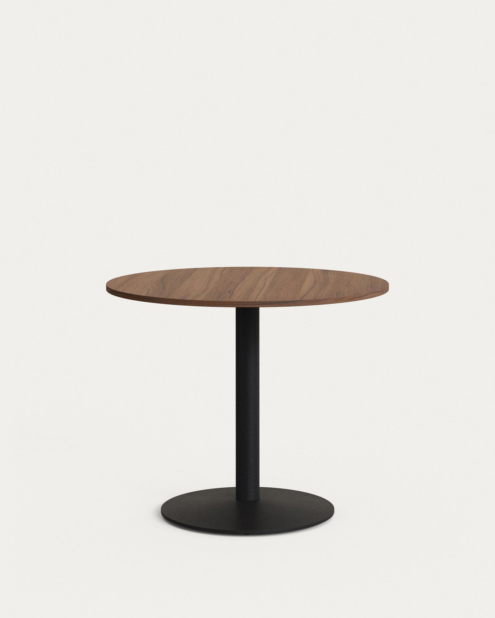 Produktbillede af KAVE HOME Esilda cafébord rund valnøddefinish melamin og sort metal Ø90 i premium kvalitet