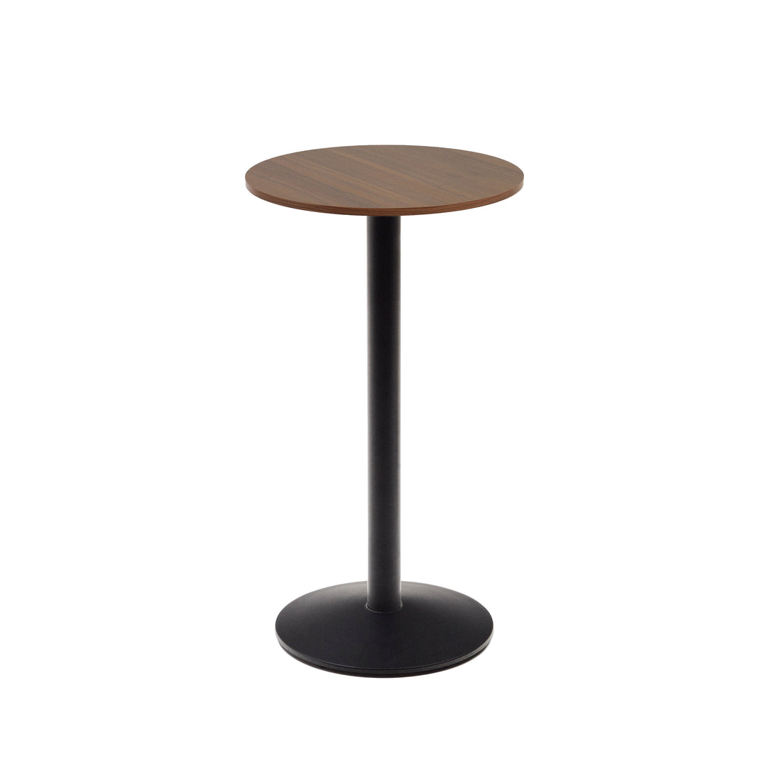 Produktbillede af KAVE HOME Esilda barbord rund valnøddefinish melamin og sort metal Ø60 i premium kvalitet