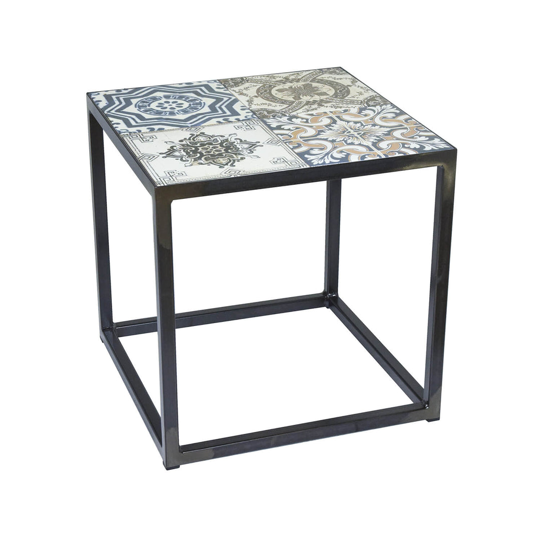 SPINDER DESIGN kvadratisk Ibiza Blacksmith hjørnebord multifarvet keramik og stål 40x40