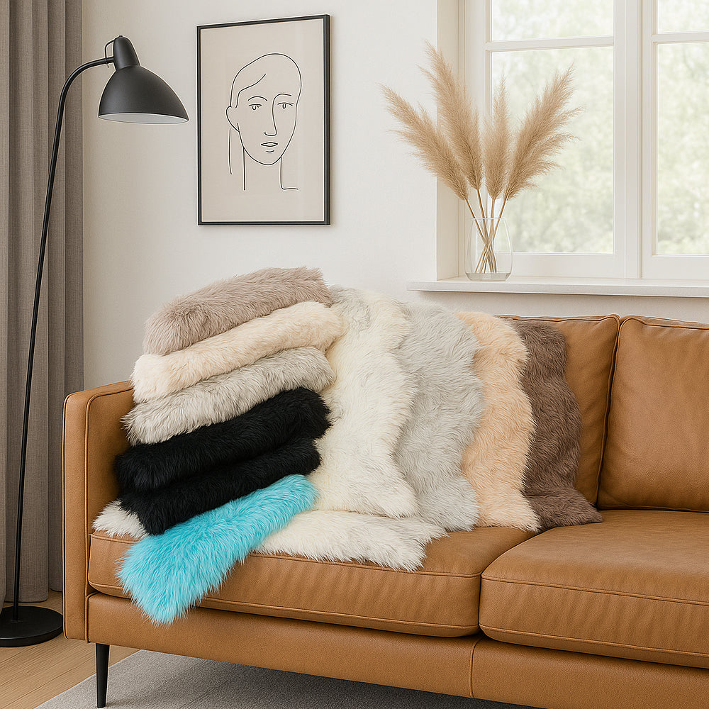 Produktbillede af Bløde farverige faux fur-mini ­tæpper Grå på tilbud