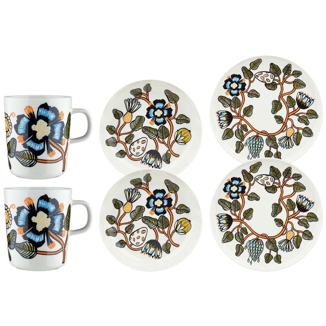 Marimekko Marimekko Tiara middagsservice 6 dele, hvid/orange/grøn ❤ produktbillede i kategorien Madtallerken