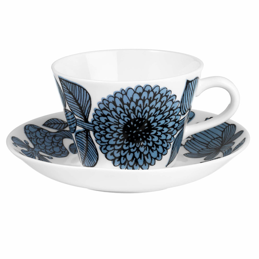 Gustavsberg Gustavsberg Blå Aster kaffekop med underkop, 15 cl – frontbillede (Kopper med fad)
