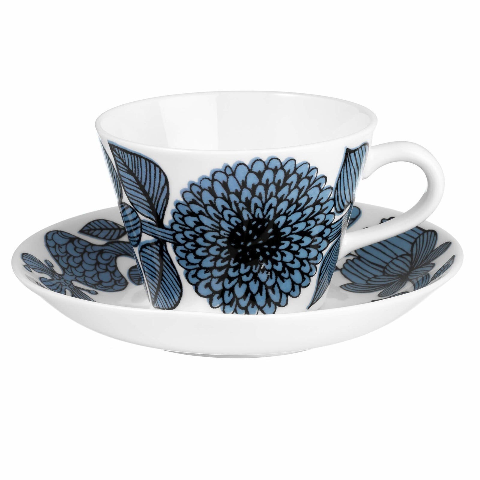 Gustavsberg Gustavsberg Blå Aster kaffekop med underkop, 15 cl – frontbillede (Kopper med fad)