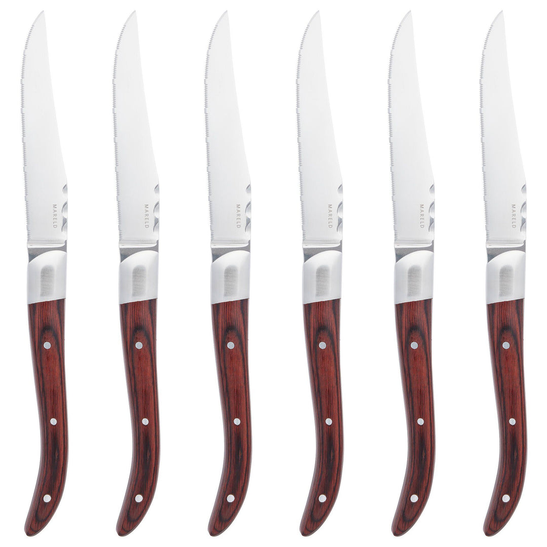 Mareld Mareld Grillknive, rødt pakkatræ, 6 stk. – billede i brug (Grillknive)