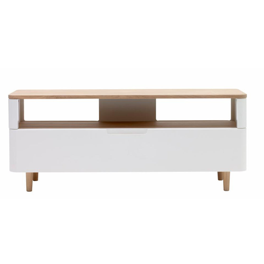 Grandeur TV-bord m. 1 skuffe hvid MDF og hvidolieret egefinér/eg 120x40