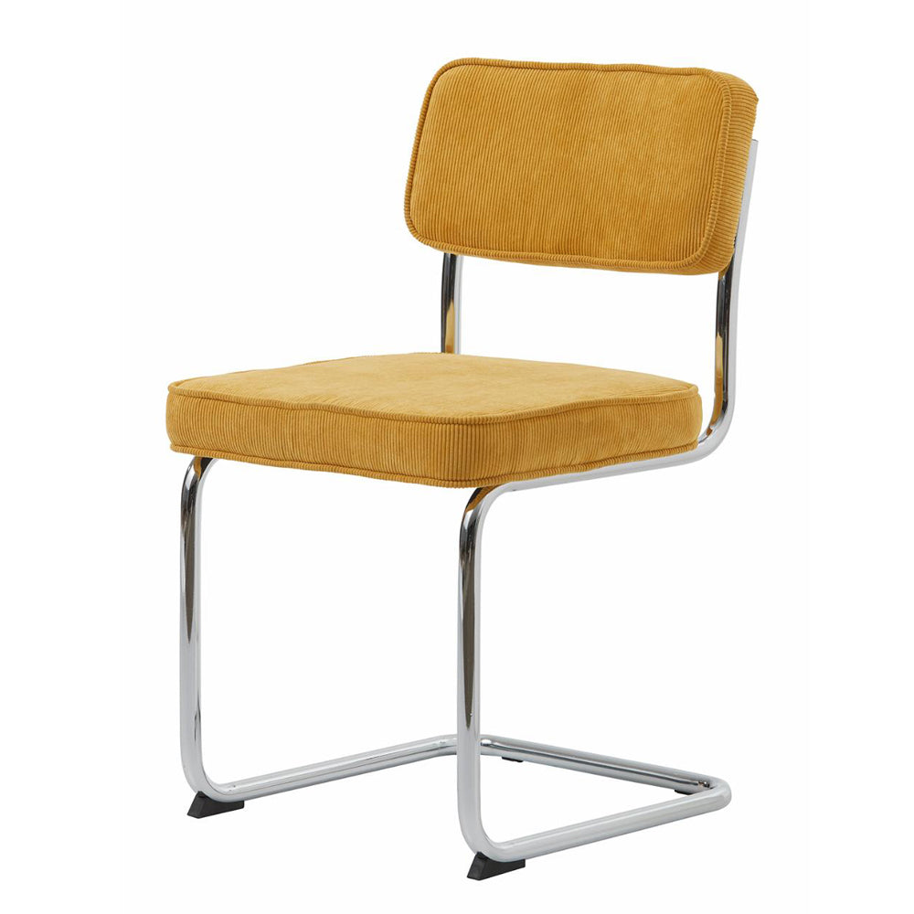Regal spisebordsstol gul cordoroy polyester fløjl og krom metal