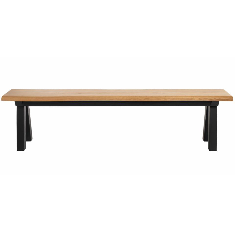 Velvet bænk m. bølget kant natur vild eg og sort metal 180x34