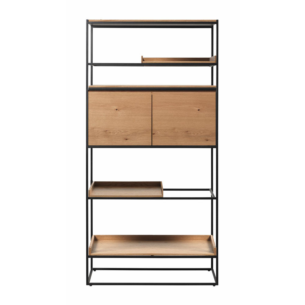 Produktbillede af Echelon reol m. 2 låger natur egetræsfiner/eg og sort metal H:180cm x90cm x 38cm i premium kvalitet