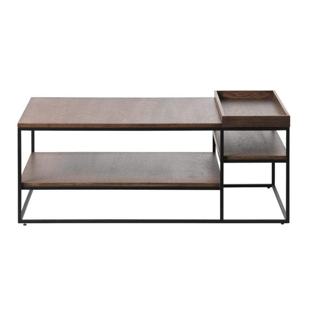 Produktbillede af Echelon sofabord m. 2 hylder røget egetræsfiner/eg og sort metal 70x120 i premium kvalitet