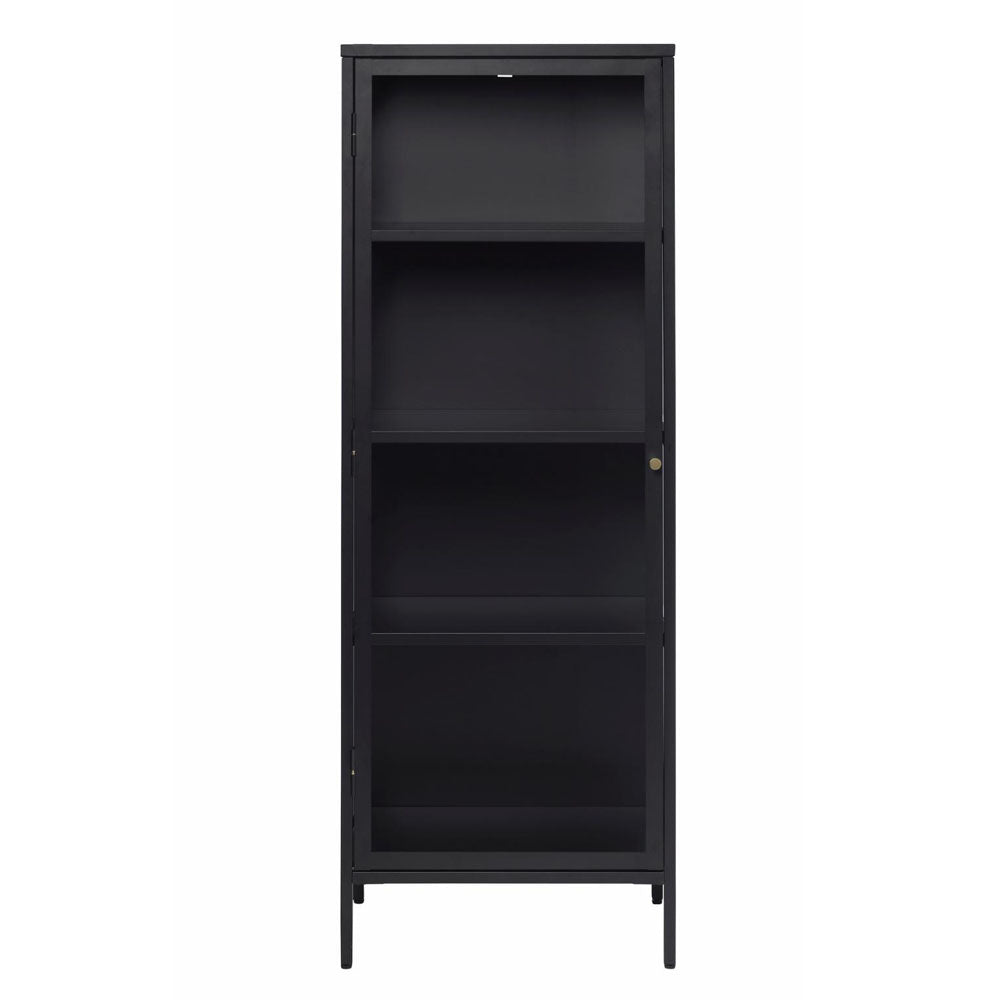 Produktbillede af Plush skab m. 1 låge og 3 hylder glas og sort metal H:160 i premium kvalitet