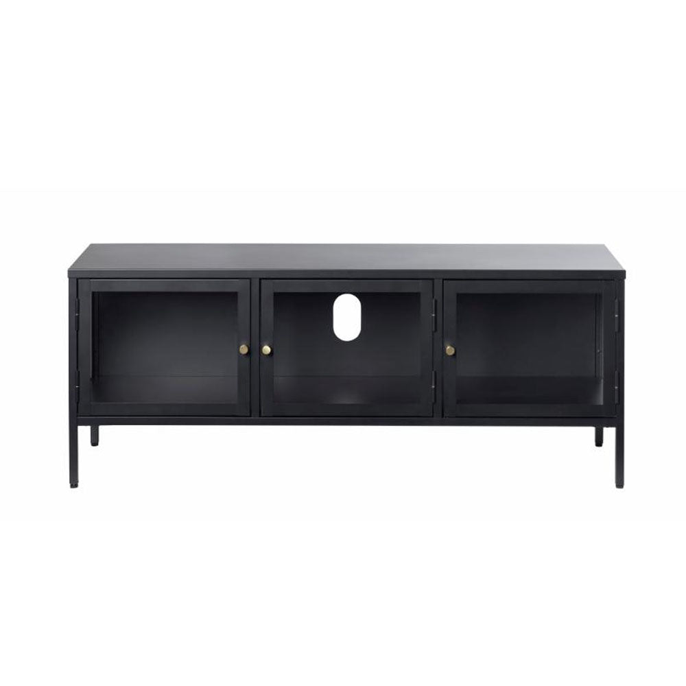 Plush TV-bord m. 3 låger glas og sort metal 132x40,3