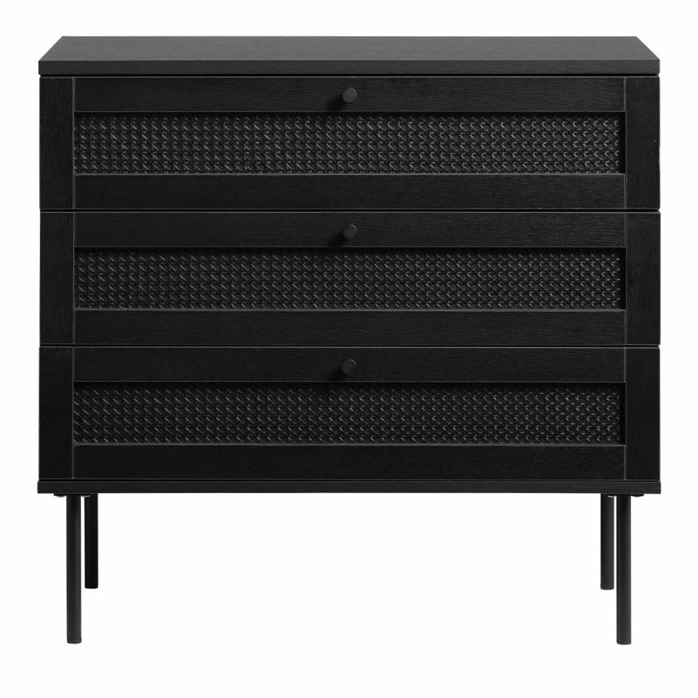 Exquisite kommode m. 3 skuffer sort polyrattan og sort melamin