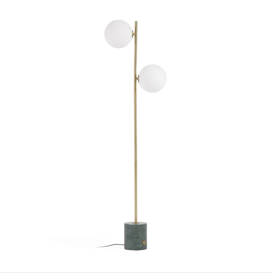 Produktbillede af KAVE HOME Lonela gulvlampe matteret glas guld metal og grøn marmor i premium kvalitet