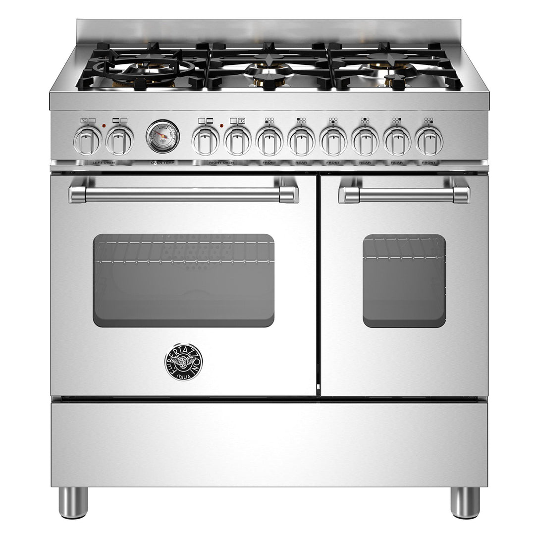 Bertazzoni Bertazzoni MAS96L2EXT Master gaskomfur med dobbeltovn, 90 cm, rustfrit stål – frontbillede (Gasblus)