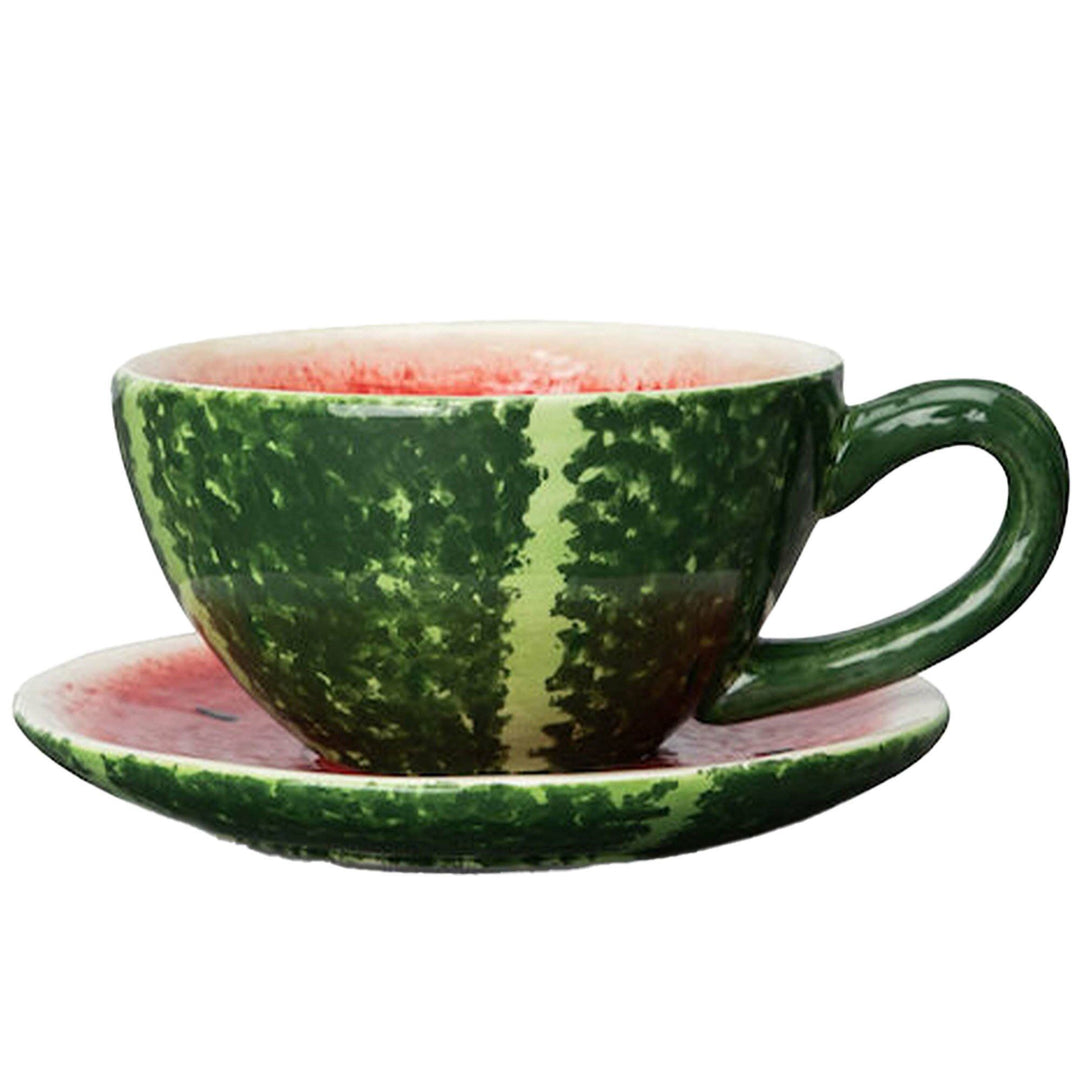 Byon Byon Fruity Watermelon kop med underkop 25 cl, grøn/rød ❤ produktfoto i kategorien Kopper med fad