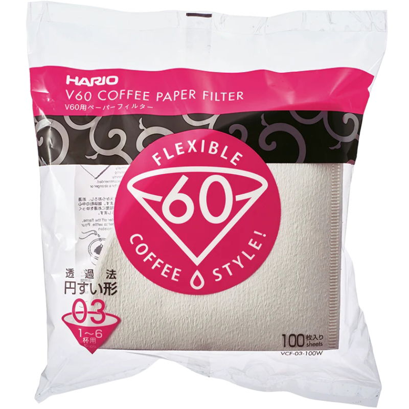 Produktbillede af V60 Papirfilter 03 Hvide 100 Stk. Hario på tilbud i premium kvalitet