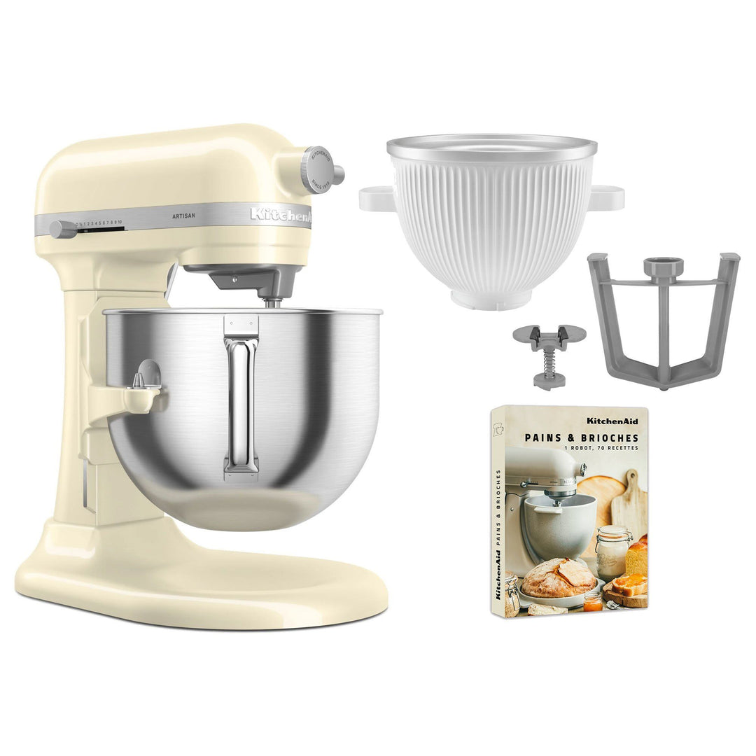 Kitchenaid Kitchenaid Artisan 5KSM70SHXE køkkenmaskine 6,6 liter + 5KSMICM Ice Cream Maker, almond cream – detaljebillede…