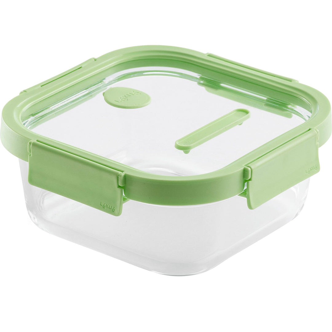 Lékué Lékué Kvadratisk madkasse 1100 ml, glas/grøn – produktbillede (Madkasse)