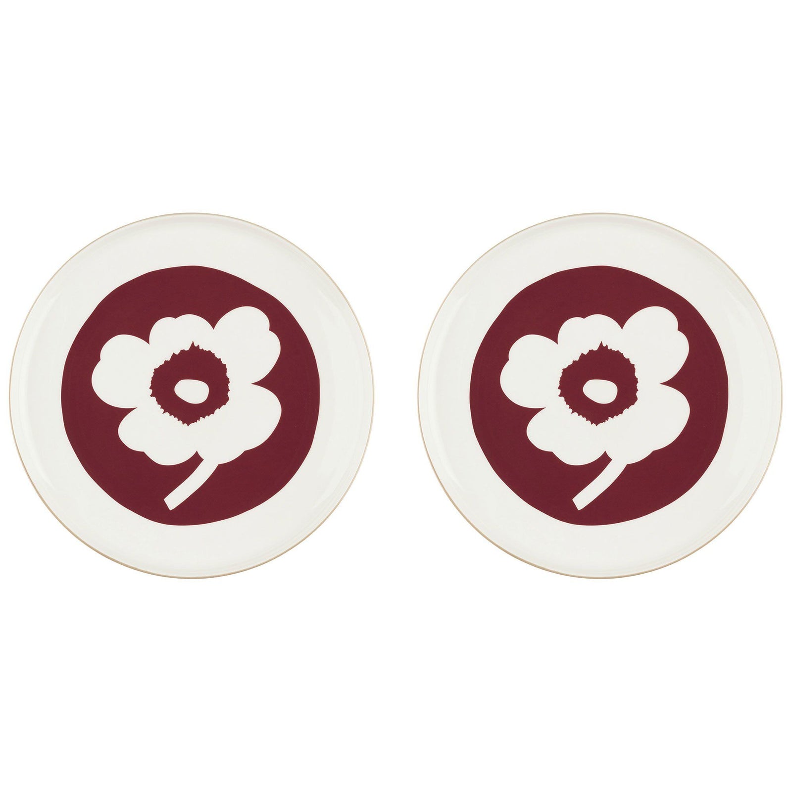 Marimekko Marimekko Unikko tallerken Ø25, hvid/cherry, 2 stk. – produktfoto (Tallerkener)