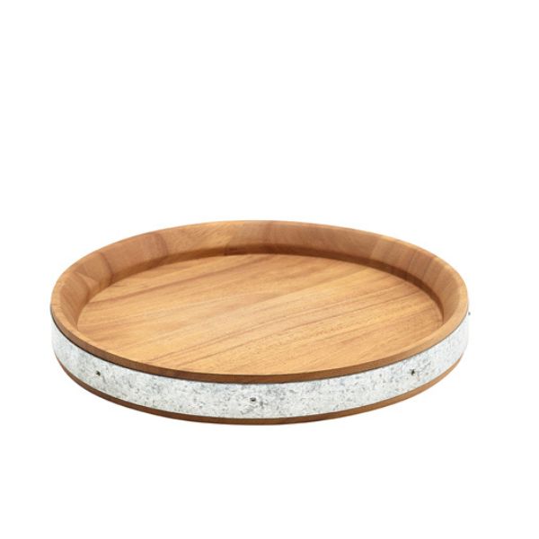 Produktbillede af Akacietræ Serveringsbræt Med Zinkbånd 24cm Genware på tilbud i brug