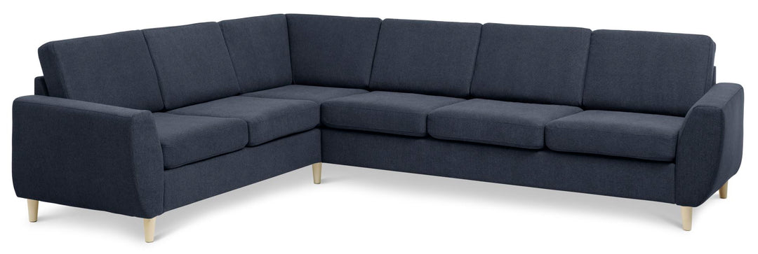 Wendy set 7 corner hjørnesofa blå polyester stof og natur træ