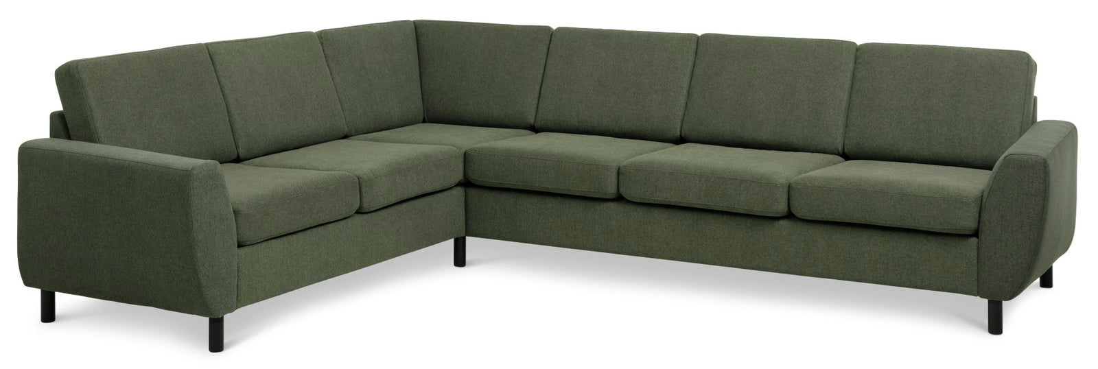 Produktbillede af Wendy set 7 corner hjørnesofa vinter mosgrøn polyester stof og sort træ i premium kvalitet
