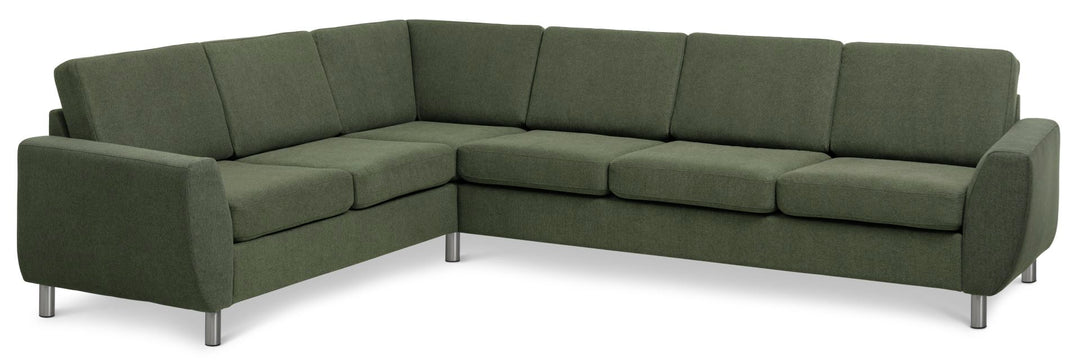 Produktbillede af Wendy set 7 corner hjørnesofa vinter mosgrøn polyester stof og børstet aluminium i premium kvalitet