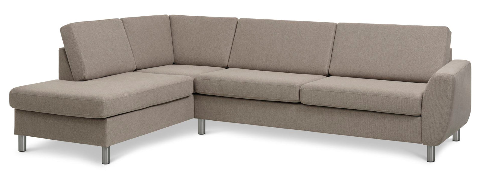 Produktbillede af Wendy set 2 OE left sofa m. chaiselong antelope beige polyester stof og børstet aluminium i premium kvalitet