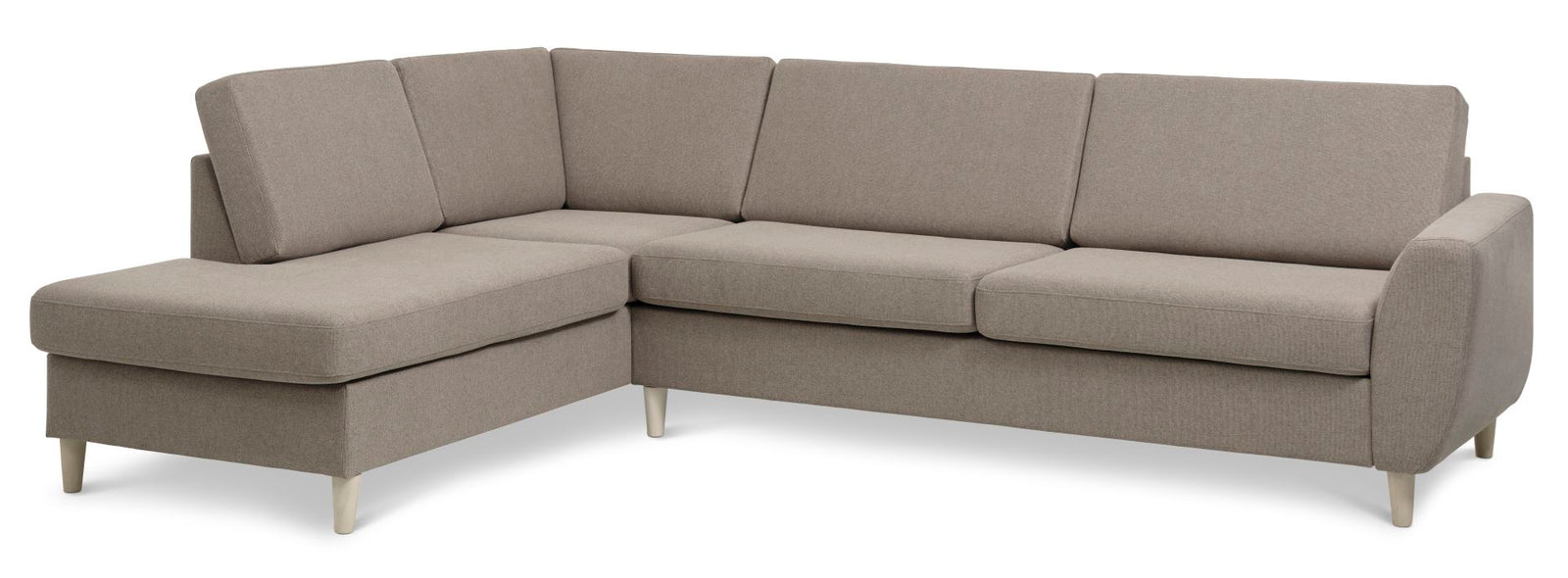 Produktbillede af Wendy set 2 OE left sofa m. chaiselong antelope beige polyester stof og natur træ i premium kvalitet