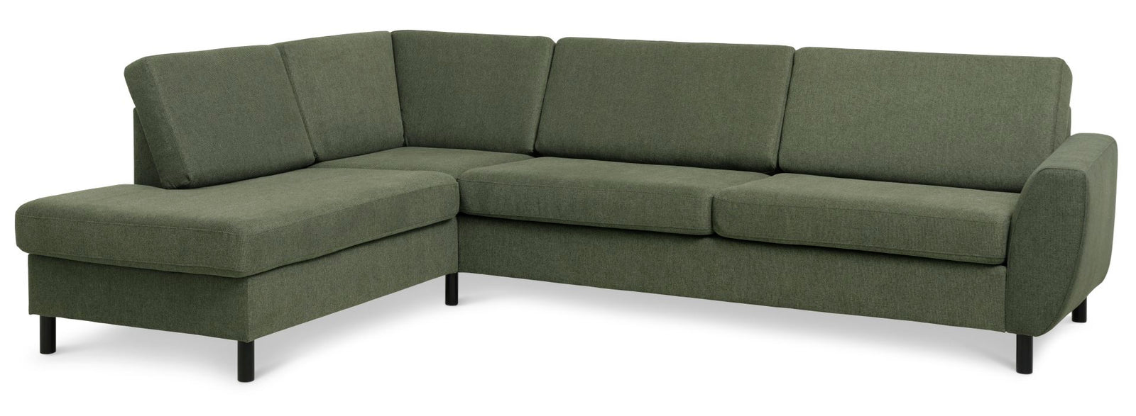 Produktbillede af Wendy set 2 OE left sofa m. chaiselong vinter mosgrøn polyester stof og sort træ i premium kvalitet