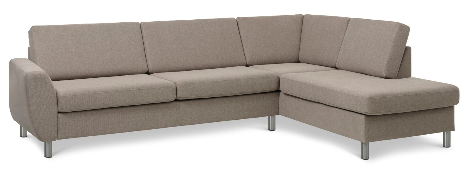 Produktbillede af Wendy set 3 OE right sofa m. chaiselong antelope beige polyester stof og børstet aluminium i premium kvalitet