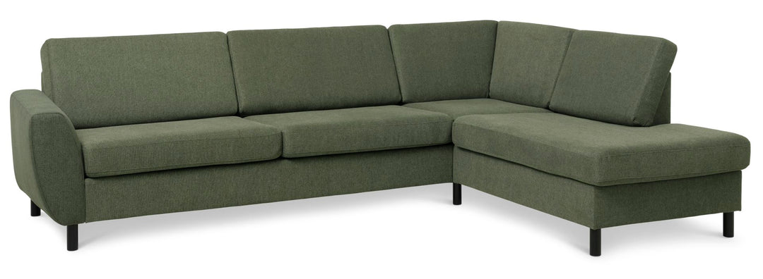 Produktbillede af Wendy set 3 OE right sofa m. chaiselong vinter mosgrøn polyester stof og sort træ i premium kvalitet