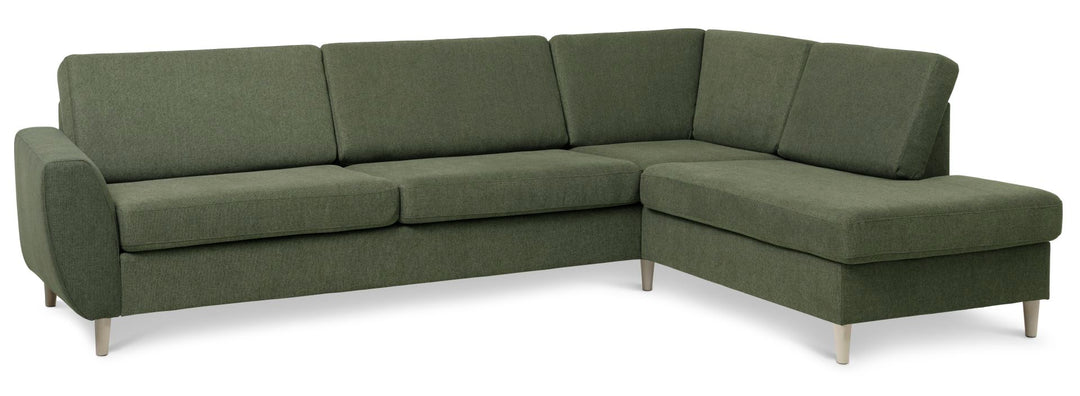 Produktbillede af Wendy set 3 OE right sofa m. chaiselong vinter mosgrøn polyester stof og natur træ i premium kvalitet