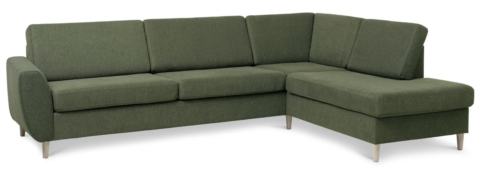Produktbillede af Wendy set 3 OE right sofa m. chaiselong vinter mosgrøn polyester stof og natur træ i premium kvalitet