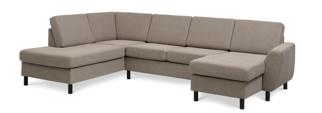 Wendy set 4 U OE left sofa m. chaiselong antelope beige polyester stof og sort træ