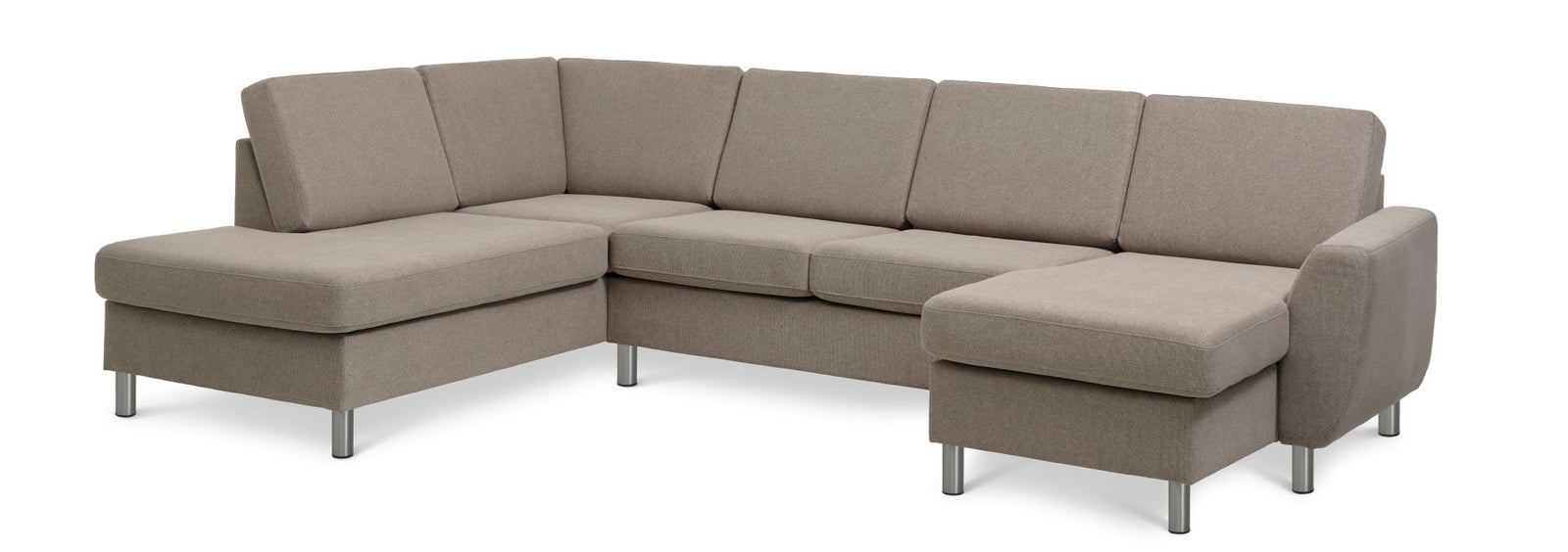 Produktbillede af Wendy set 4 U OE left sofa m. chaiselong antelope beige polyester stof og børstet aluminium i premium kvalitet
