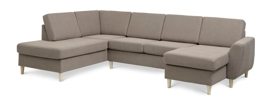 Wendy set 4 U OE left sofa m. chaiselong antelope beige polyester stof og natur træ